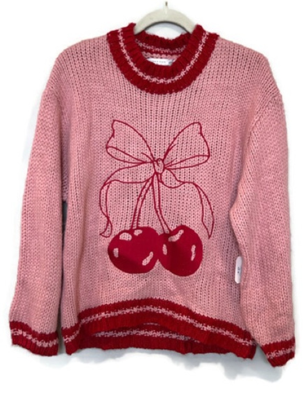 Altar'd State New Pink Sweater with Red Cherry Embroidered Graphic